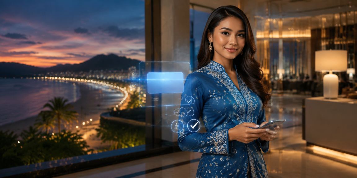 Pengguna VIP dari Pulau Pinang berbaju kurung mengakses bonus eksklusif selepas log masuk ke akaun l3250